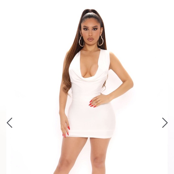 New FN White Cowl Drape Bodycon Mini Dress XS - Picture 1 of 4